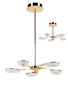 Juno 65cm Telescopic 5 Light 30W LED 3000K, 2700lm, Satin Gold/Frosted Acrylic/Gold, 3yrs Warranty