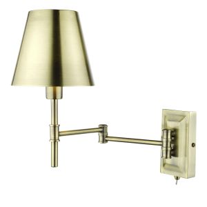 Kensington 1 Light E14 Antique Brass Swing Arm Wall Light C/W Shade
