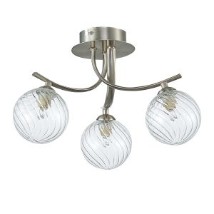 Urchin 3 Light G9 Satin Nickel Flush Ceiling Light C/W Glass Globe Shades