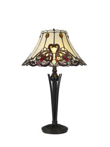 Knutson Tiffany Table Lamp, 2 x E27, Red / Orange / Crystal / Black
