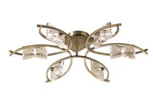 Kromo Ceiling 6 Light G9, Antique Brass