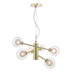 Kumara 6 Light G9 Soft Gold Adjustable  Multi Light Pendant With Round Clear & Frosted Inner Glass Shades