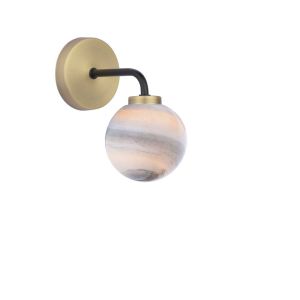 Lainey 1 Light G9 Matt Black & Antique Brass Wall Light C/W Planet Style Glass Shade