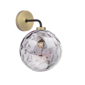 Lainey 1 Light G9 Matt Black & Antique Brass Wall Light C/W Smoked Dimpled Glass Shade