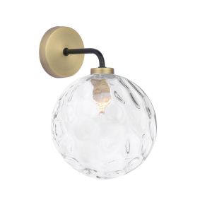 Lainey 1 Light G9 Matt Black & Antique Brass Wall Light C/W Clear Dimpled Glass Shade