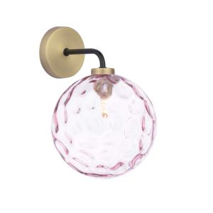 Lainey 1 Light G9 Matt Black & Antique Brass Wall Light C/W Pink Dimpled Glass Shade