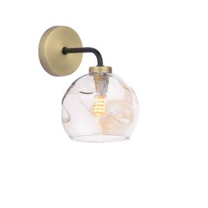 Lainey 1 Light G9 Matt Black & Antique Brass Wall Light C/W Champagne Organic Glass Shade