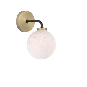 Lainey 1 Light G9 Matt Black & Antique Brass Wall Light C/W White Confetti Glass Shade