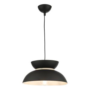 Larina 1 Light E27 Matt Black Adjustable Pendant  Features Two Inverted Domes Seperated By A Slim Band Of translucent Plastic