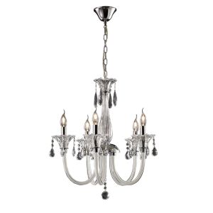 Lavinea Pendant 5 Light E14 Polished Chrome/White Glass/Crystal (Item is Not Suitable For Charlestonl Order Sales, COLLECTION ONLY)