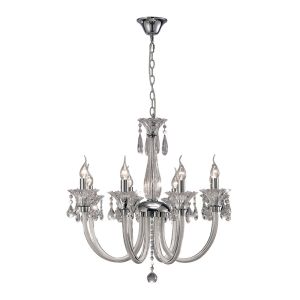 Lavinea Pendant 8 Light E14 Polished Chrome/White Glass/Crystal (Item is Not Suitable For Charlestonl Order Sales, COLLECTION ONLY)