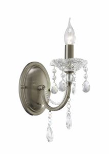 Leana Wall Lamp Switched 1 Light E14 Satin Nickel/Crystal