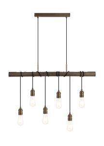 Lentz Pendant, 6 x E27, Medium Oak/Antique Brass