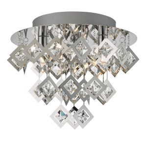 Leon 3 Light G9 Polished Chrome Flush Ceiling Fitting With Faceted Square Stone Crystals