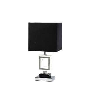 (DH) Linea Table Lamp Square 1 Light E27 With Black Shade Polished Chrome/ Black/Crystal