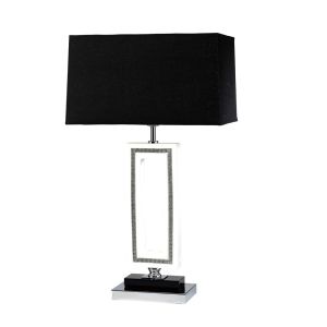 (DH) Linea Table Lamp Rectangle 1 Light E27 With Black Shade Polished Chrome/ Black/Crystal