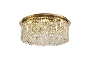 Lit 65cm Round Flush Chandelier, 8 Light E14, Gold/Crystal