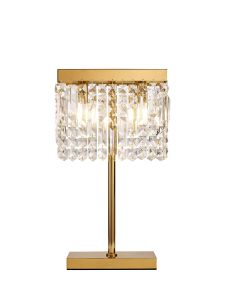 Lit 30x10cm Rectangular Table Lamp, 2 Light E14, Gold / Crystal