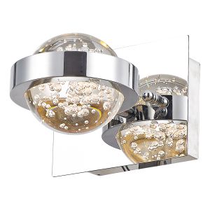 Livia 1 Light 4W Integrated LED Polished Chrome AWall Light With Spheres Of Bubble Infused Glass & Rocker Switch