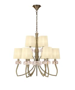 Loewe 2 Tier Pendant 6+3 Light E14, Antique Brass With Ccrain Shades