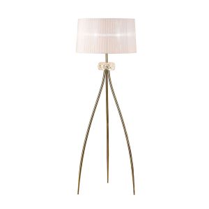 Loewe Floor Lamp 3 Light E27, Antique Brass With White Shade (4738)