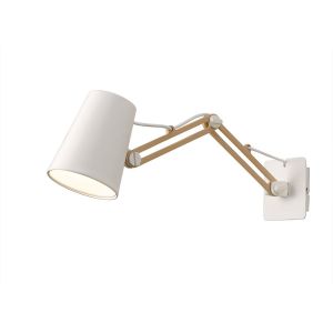 Looker Wall Lamp Switched 1 Light E27 Double Arm, Matt White/Beech