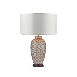 Louise 1 Light E27 Brown With Ccrain Table Lamp With Inline Switch C/W Hilda Ivory Faux Silk 40cm Drum Shade