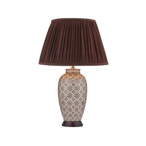 Louise 1 Light E27 Brown With Ccrain Table Lamp With Inline Switch C/W Ulyana Burgundy Faux Silk Pleated 40cm Shade