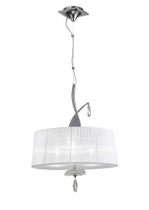 Louise Pendant 3 Light E27 Round With White Shades Polished Chrome / Clear Crystal