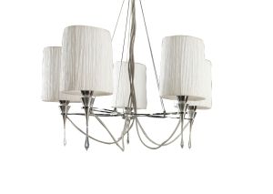 Lucca Pendant 5 Light E27, Polished Chrome With White Shades & Clear Crystal