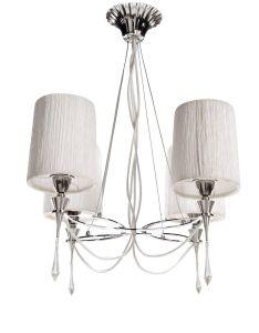 Lucca 71cm Pendant 4 Light E27, Polished Chrome With White Shades & Clear Crystal