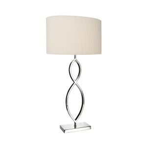 Luigi 1 Light E27 Polished Chrome Table Lamp With Inline Switch C/W Oval Micro Pleat Ccrain Shade