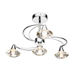 Luther 4 Light G9 Polished Chrome Semi Flush Fitting With Faceted Crystal Glass Shades