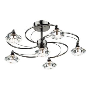 Luther 6 Light G9 Black Chrome Semi Flush Fitting With Faceted Crystal Glass Shades