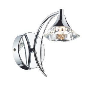 Luther 1 Light G9 Polished Chrome Wall Light With Pull Switch C/W  Faceted Crystal Glass Shade