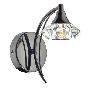 Luther 1 Light G9 Black Chrome Wall Light With Pull Switch C/W  Faceted Crystal Glass Shade