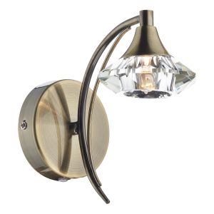 Luther 1 Light G9 Antiqe Brass Wall Light With Pull Switch C/W  Faceted Crystal Glass Shade