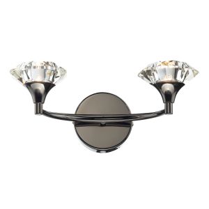 Luther 2 Light G9 Black Chrome Wall Light With Pull Switch C/W  Faceted Crystal Glass Shade