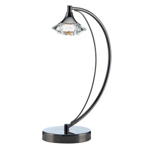 Luther 1 Light G9 Black Chrome Table Lamp With Iinline Switch C/W Faceted Crystal Glass Shade