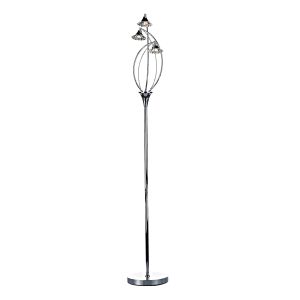 Luther 3 Light G9 Polished Chrome Floor Lamp With Iinline Foot Switch C/W Faceted Crystal Glass Shades