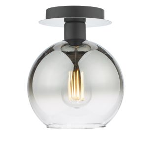 Lycia 1 Light E27 Matt Black Semi Flush Ceiling Light C/W Ombre Smoked Glass Shade