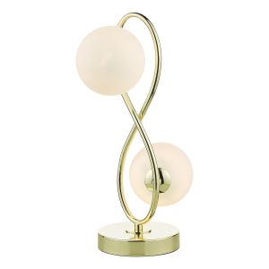 Lysandra 2 Light G9 Polished Gold Table Lamp With Inline Switch C/W Opal Glass Shades