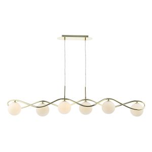 Lysandra 6 Light G9 Polished Gold Adjustable Linear Pendant With Opal Glass Shades