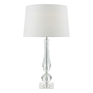 Macy 1 Light E27 Cut Crystal Base Table Lamp With White Faux Silk Lined Shade