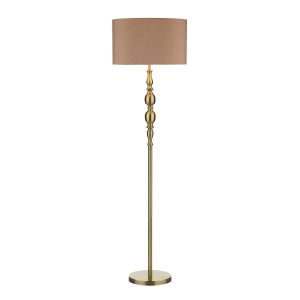 Madrid 1 Light E27 Antique Brass Traditonally Styled Floor Lamp With Inline Foot Switch C/W White Faux Silk Drum Shade