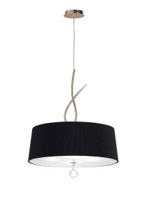 Mara 55cm Pendant 4 Light E27 Round, French Gold With Black Shade