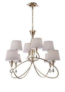 Mara Pendant 2 Tier 8 Light E14, French Gold With Ivory White Shades