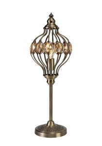 Marisa Table Lamp 1 Light E27 Antique Brass/Amber Crystal