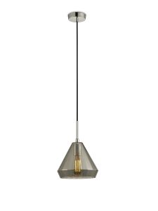 Markus 23cm Single Medium Cone Pendant 1 Light E27 Polished Chrome/Smoke Black Glass