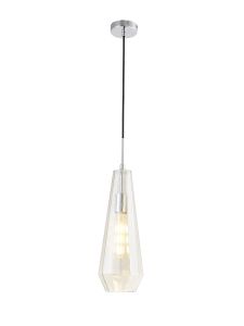 Markus 16cm Single Slim Cone Pendant 1 Light Polished Chrome/Cognac Glass